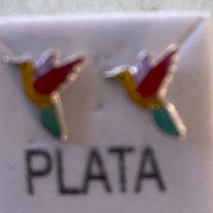 NEW CUSTOM  Enamel  Hummingbird Pierced Earrings